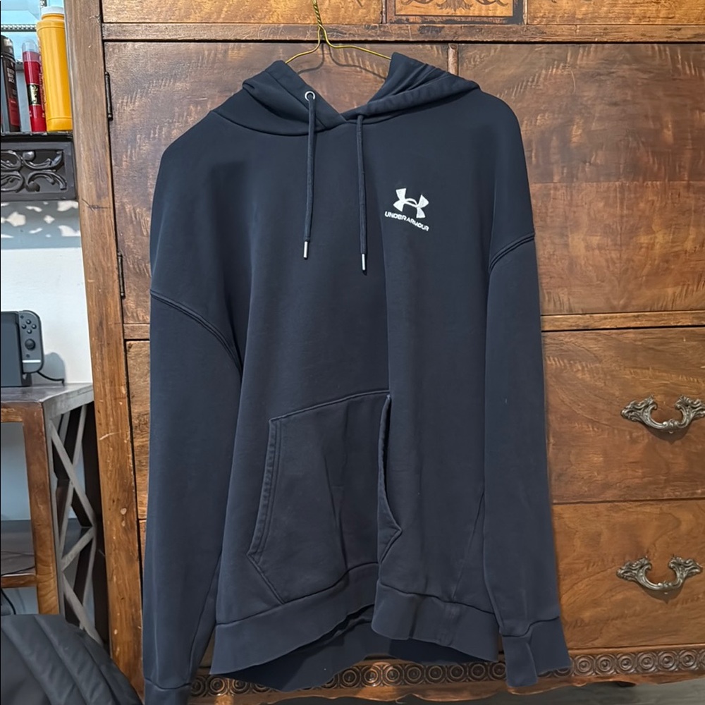 Under Armour Black Sweater with Relaxed Fit and Drawstring Hood